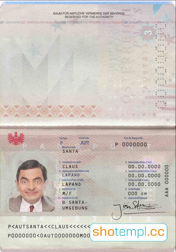 Austria Passport PSD Template